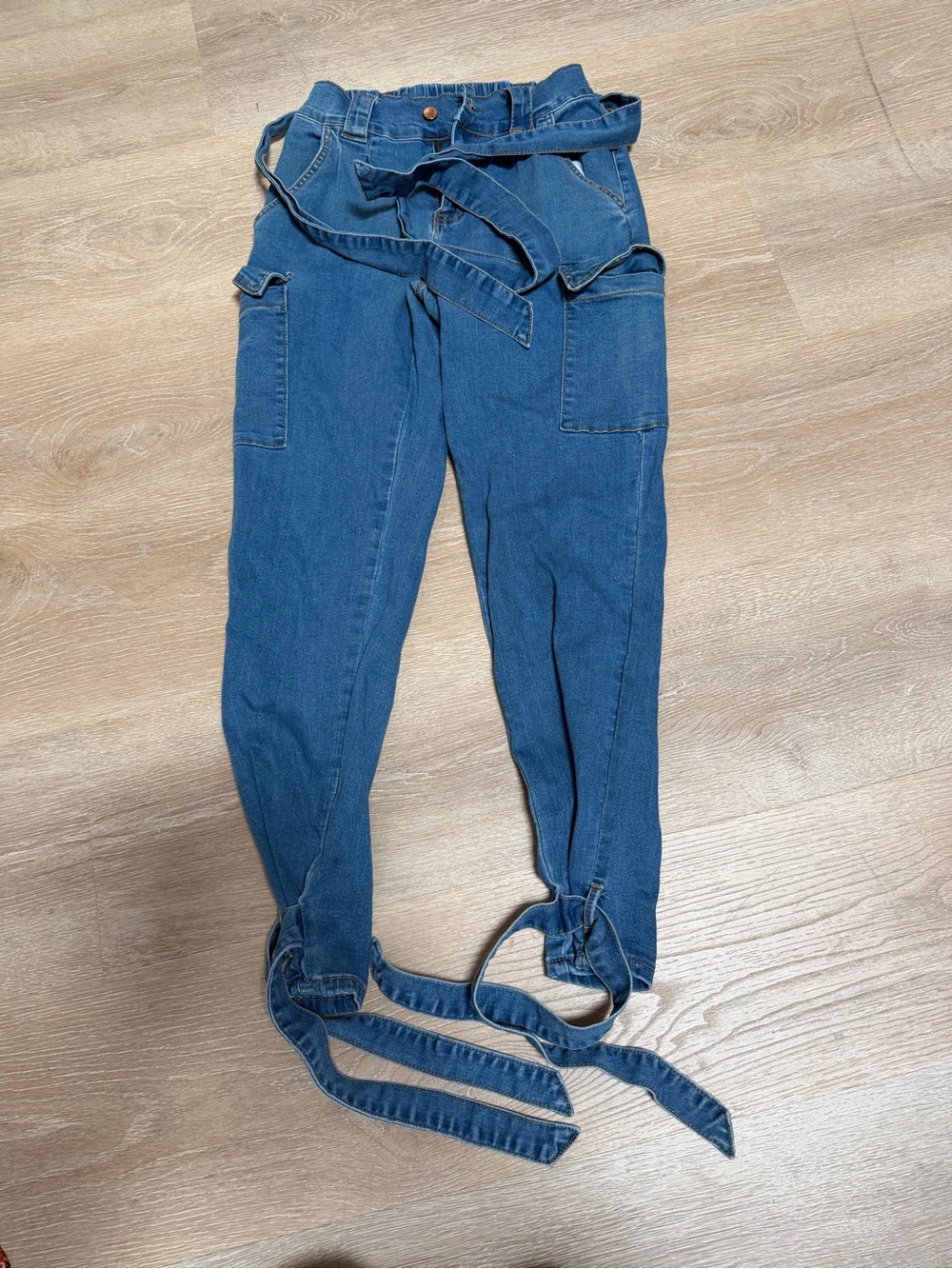 American Bazi Blue Straight-Leg High-Waist Jeans with Ties size Small